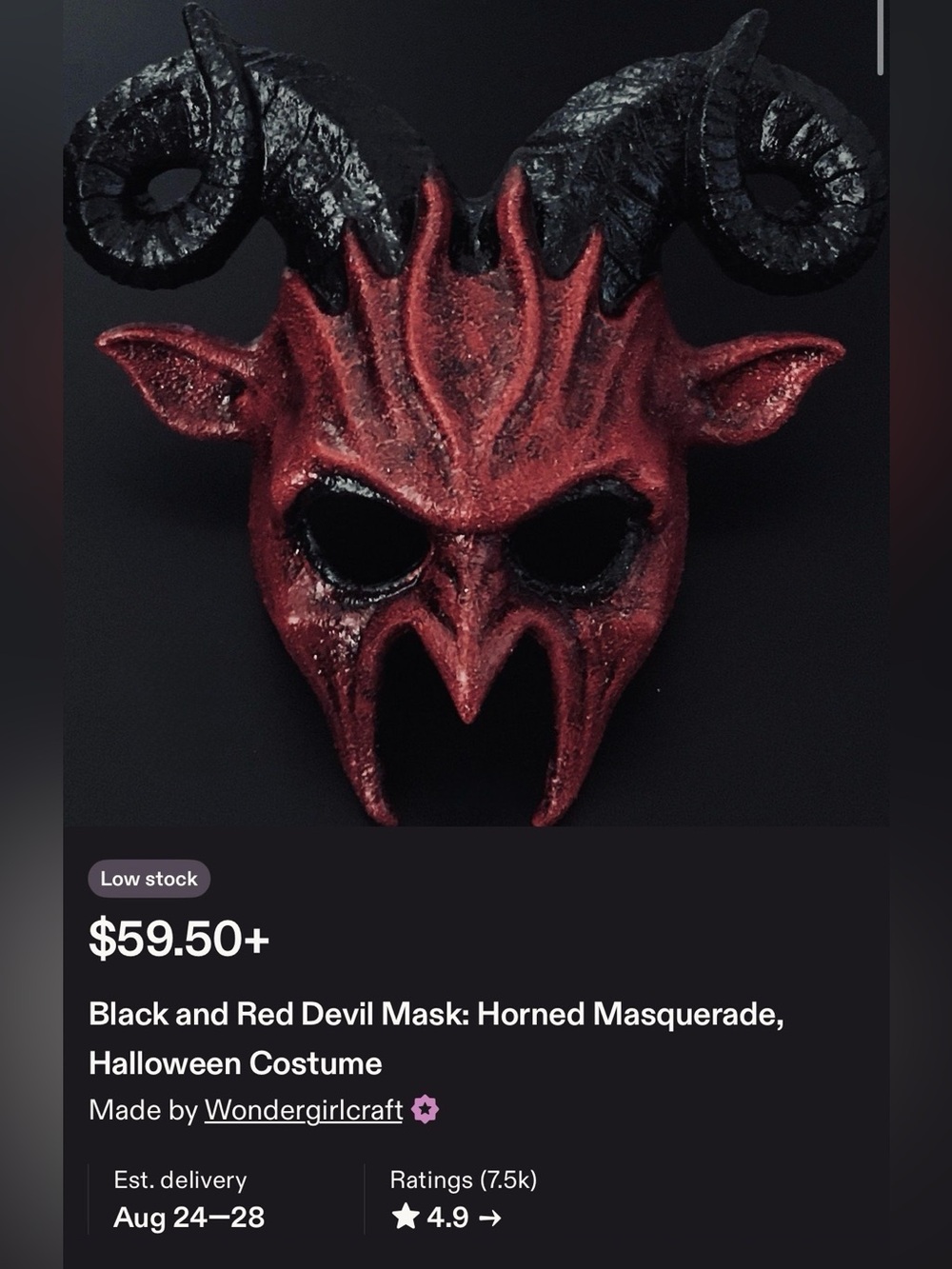 Red and Black Horned Devil Demon Mask Halloween Costume